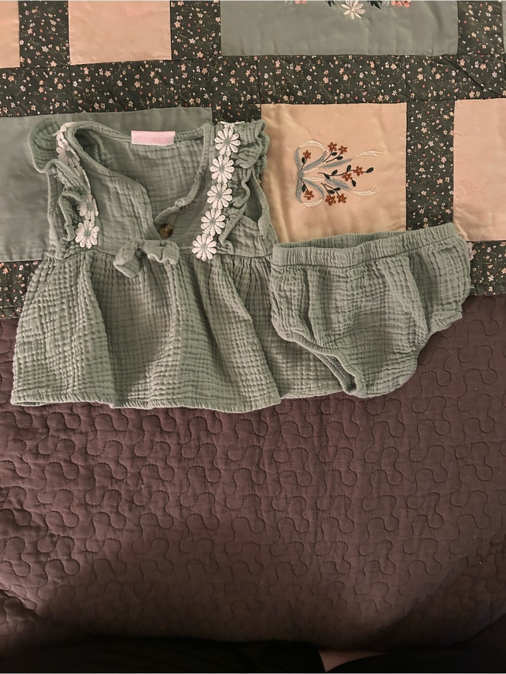Sage Green Gauze Ruffle Tank Top with Matching Bloomers